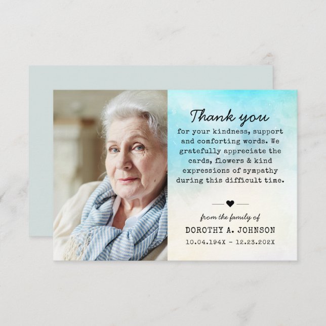 Thank You Photo Funeral Sympathy Grief Loss Card (Front/Back)