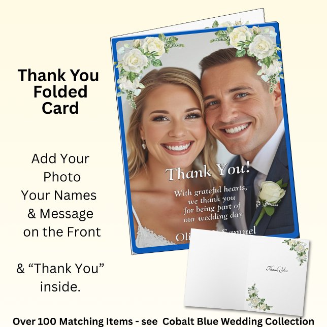 Thank You - Photo on Cobalt Blue & White Roses Card (Creator Uploaded)