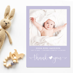 Thank You Photo Purple Girl Birth Announcement