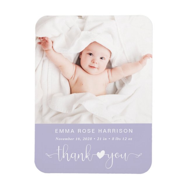Thank You Photo Purple Girl Birth Announcement Magnet (Vertical)