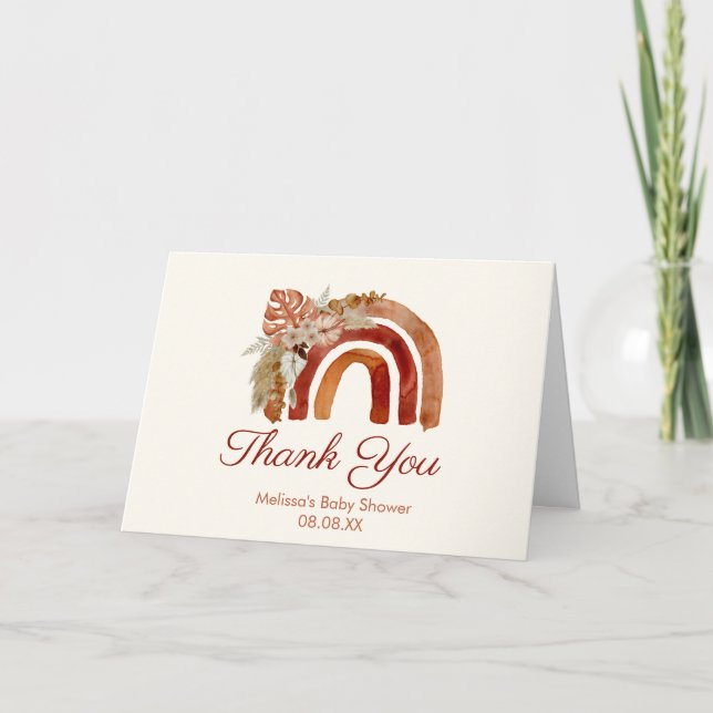 Thank You Photo Terracotta Boho Rainbow Tropical Card (Front)