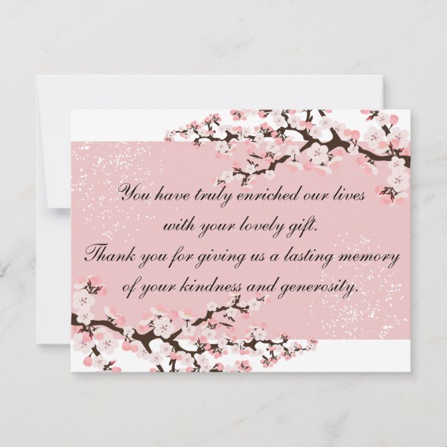 Thank You Photo Wedding Card Pink Cherry Blossoms (Front)