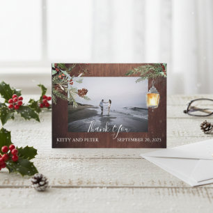 Thank You Photo Wedding Wood Winter Christmas Card