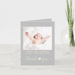 Thank You Photos Heart Grey Yellow Birth Announcement