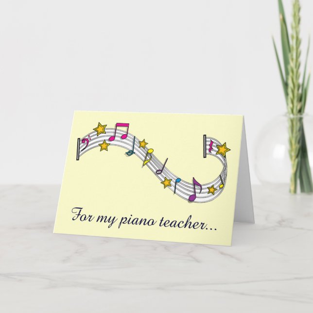 Thank You Piano Teacher with Notes and Stars (Front)