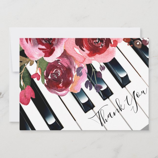 thank you piano watercolor floral card (Front)