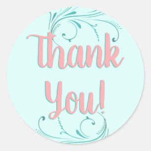 Thank You! Pink, Aqua and Teal Modern Classic Round Sticker