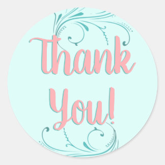 Thank You! Pink, Aqua and Teal Modern Classic Round Sticker