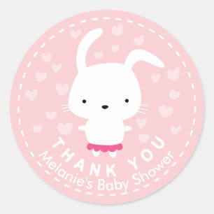 Thank You Pink Baby Shower Kawaii Bunny Sticker
