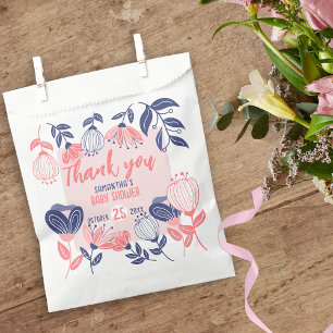 Thank You Pink Blue Flowers Botanical Baby Shower Favour Bag