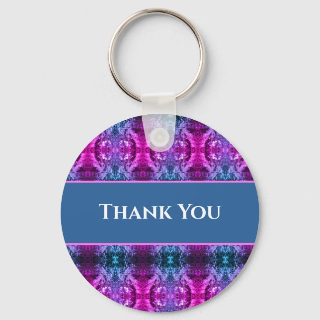 Thank You Pink Blue Kaleidoscope Abstract Thanks Key Ring (Front)