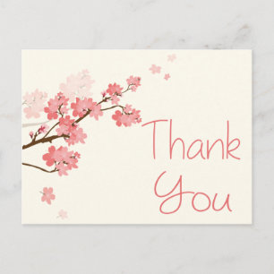 Thank You Pink Cherry Blossom Floral Wedding Postcard