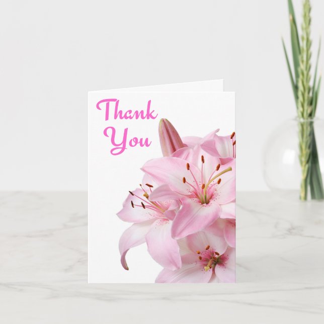 Thank You Pink Day Lily Greeting Card / Notecard (Front)
