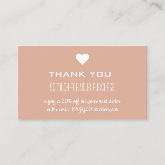 Thank You Pink Discount Heart Business Card (Front)