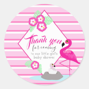 Thank you pink flamingo baby shower stickers