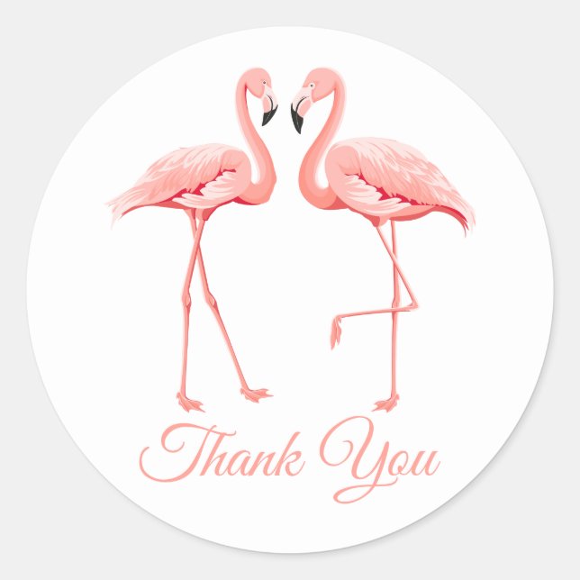 Thank You Pink Flamingo Tropical Wedding Beach Classic Round Sticker (Front)