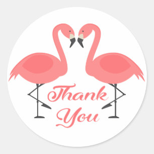 Thank You Pink Flamingo Tropical Wedding Bridal Classic Round Sticker