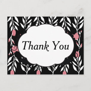 Thank You Pink Floral and Black Postcard