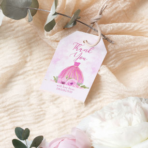 Thank you Pink Floral Princess Dress Gift Tags
