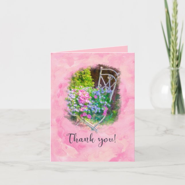 Thank you Pink Floral Watercolor Card (Front)