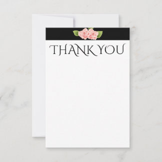Thank You Pink flowers Black stripe card