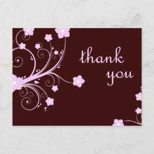 thank you : pink flowers : postcard