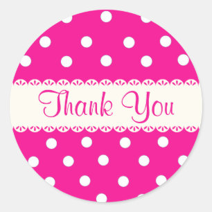 Thank You Pink Fuschia & White Polka Dot Sticker