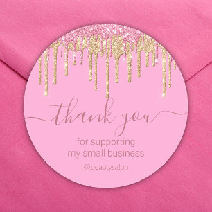 thank you pink gold dripping glitters business  classic round sticker
