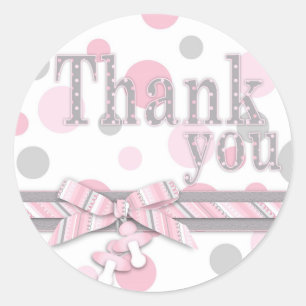 Thank You Pink & Grey Polka Dots Classic Round Sticker