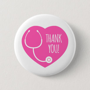 Thank You   Pink Heart Stethoscope 6 Cm Round Badge