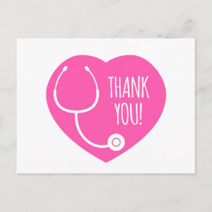 Thank You   Pink Heart Stethoscope Postcard