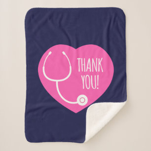Thank You   Pink Heart Stethoscope Sherpa Blanket