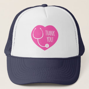 Thank You Pink Heart Stethoscope Trucker Hat