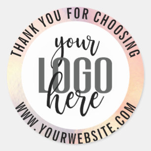Thank You Pink Holograph Foil Business Logo Classic Round Sticker