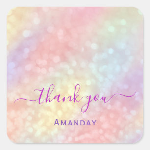 Thank You Pink Holographic Makeup Artist Lashes Square Sticker