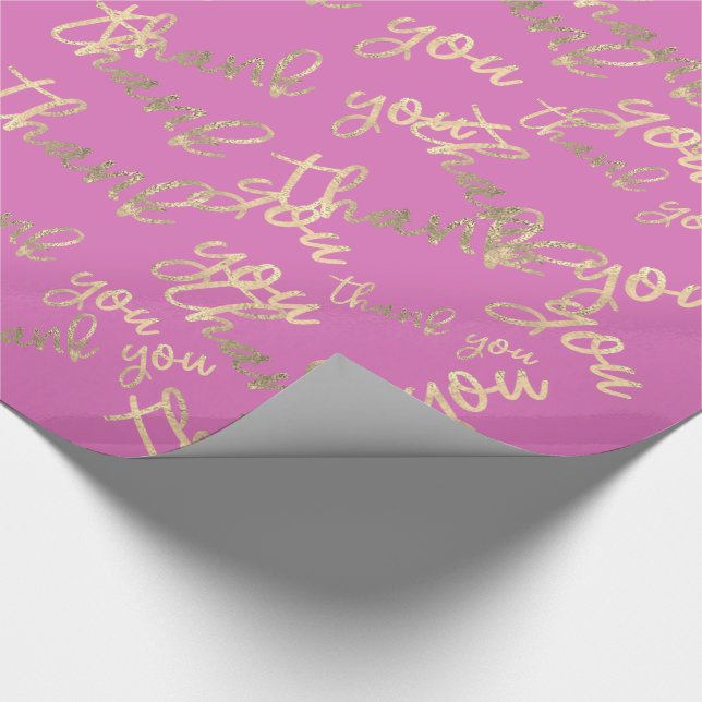 Thank You Pink Kraft  Gold Wedding Birthday Wrapping Paper (Corner)