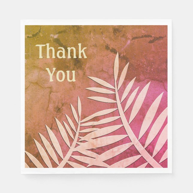 Thank You Pink Leaf Silhouette Pattern Marbled Napkin (Front)