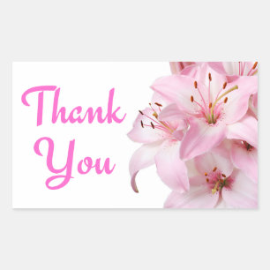 Thank You Pink Lily Floral Greeting Sticker Label