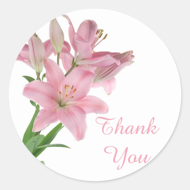 Thank You Pink Lily Floral Sticker / Seal (Front)