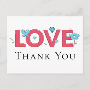 Thank You Pink Love Wedding Party Butterfly Hearts Postcard