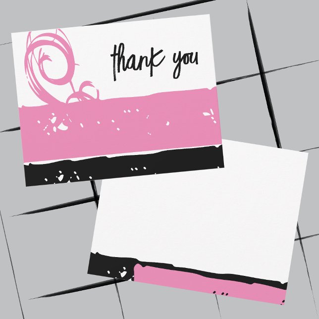 Thank You Pink Modern Stylish Custom Flat Card (Display showing Front and Back of Card)