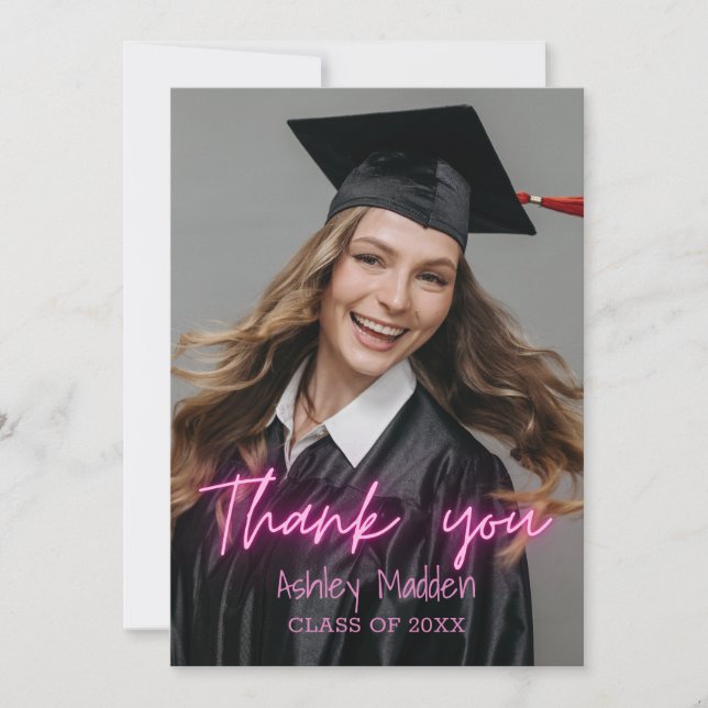 Thank You Pink Neon Modern Graduation (Front)