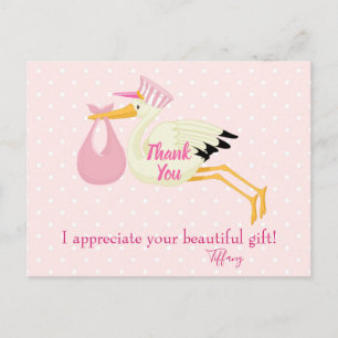 Thank You Pink Polka Dots with Stork Postcard