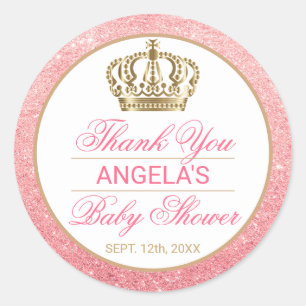 Thank You Pink Princess Gold Crown Baby Shower Classic Round Sticker
