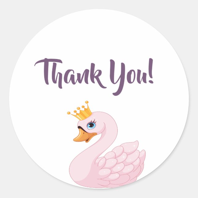 Thank You pink princess swan on white Classic Round Sticker (Front)