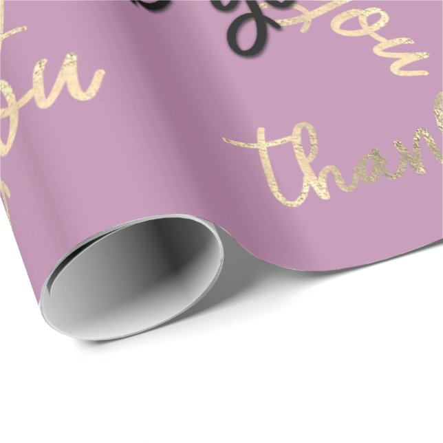 Thank You Pink Purple Gold Caligraphy Script  Wrapping Paper (Roll Corner)