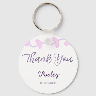 thank you pink purple pastel wedding name date lea key ring