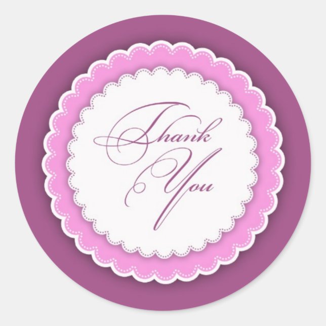 Thank You Pink Purple Polka Classic Round Sticker (Front)