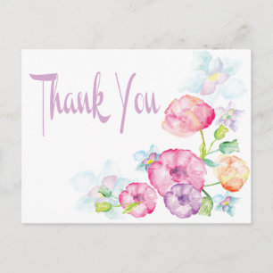Thank You Pink & Purple Watercolor Flower Postcard