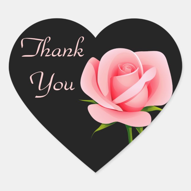 Thank You Pink Rose Black Greeting Sticker / Label (Front)